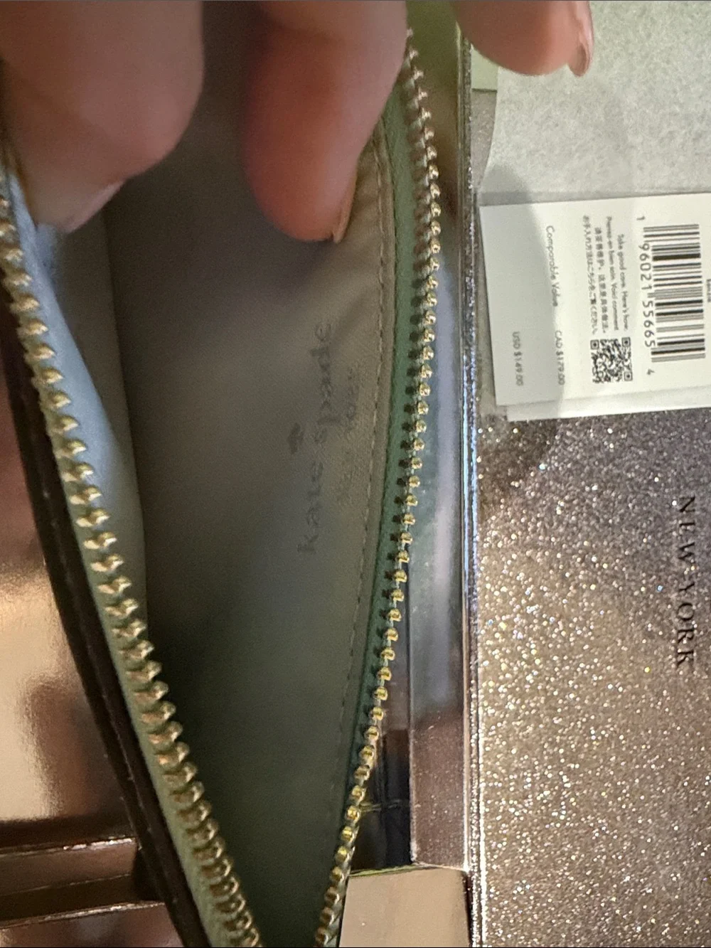 kate spade Glitter Zip Cardholder Wallet - Mint